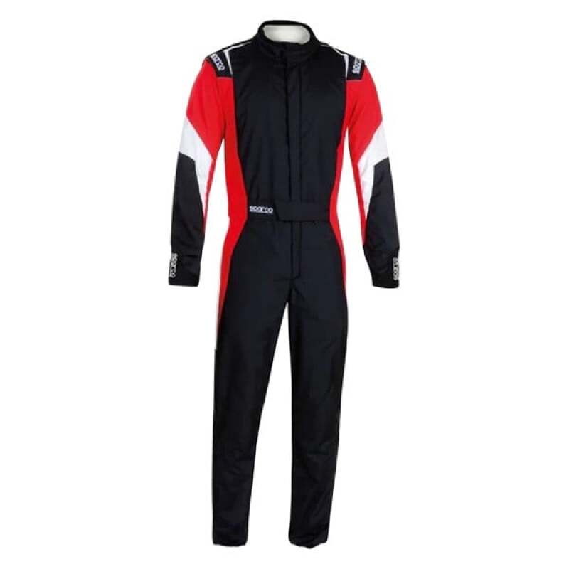 Black and red Sparco Sprint racing suit with boot cuff, lightweight racing suit designed for motorsport drivers.