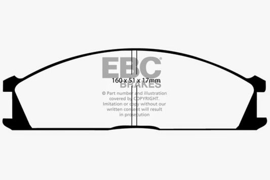 EBC Greenstuff front brake pads for 92-97 Subaru SVX 3.3, performance brake pads with green backing and friction material.