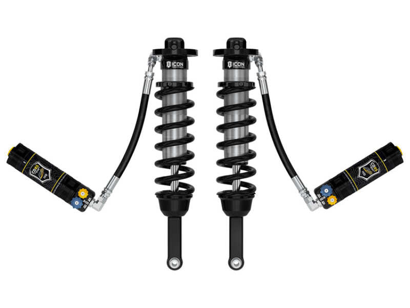 Pair of ICON Toyota Tacoma Front VS 2.5 Series Remote Resi Coilover Kit shock absorbers for off-road suspension upgrade.