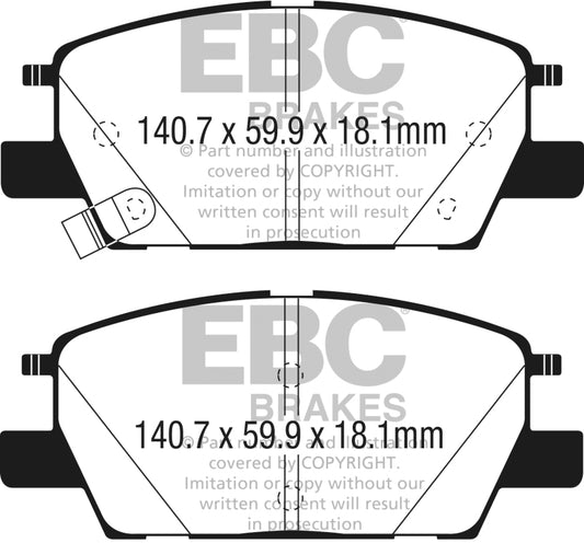 EBC Greenstuff front brake pads for 2016+ Chevrolet Malibu 1.5L Turbo, performance brake pads with electric parking brake