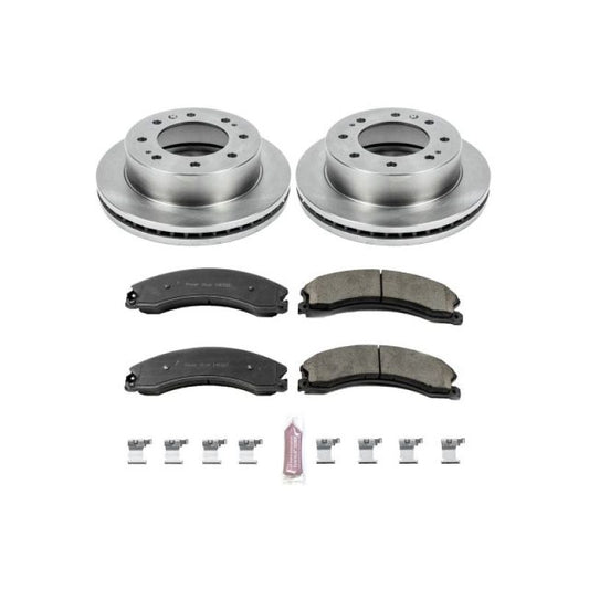 PowerStop OE brake rotors for GMC Sierra 3500 HD front brake kit, showing the round, ventilated brake rotors with mounting holes.