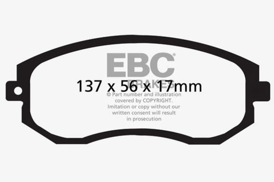 EBC 12+ Scion FR-S Ultimax2 front brake pads, OE type, with visible brake pad design and branding on the product.