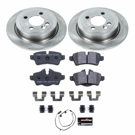 PowerStop Mini Cooper rear brake kit with performance brake calipers and rotors, designed for track day use.