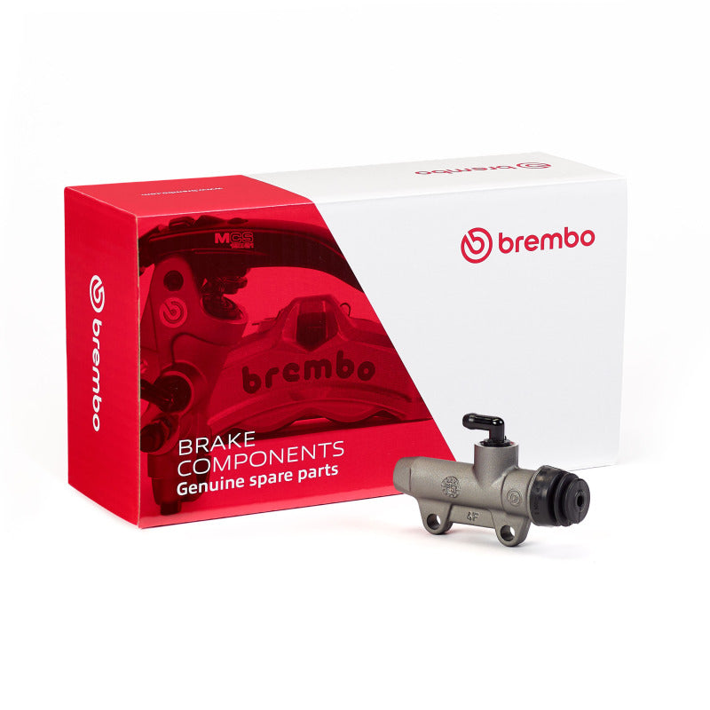 Brembo Powersports brake master cylinder with metal reservoir and mounting bracket for motorcycle braking system.
