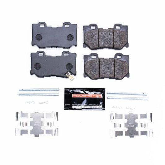 PowerStop rear track day brake pads for Infiniti FX50 (2009-2013), racing brake pads with metal backing plates.