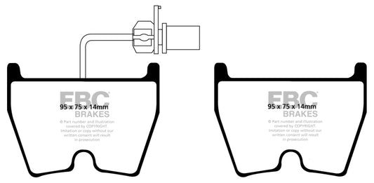 EBC Redstuff front brake pads for 2017-2018 Audi RS3, high-performance brake pads with red friction material.