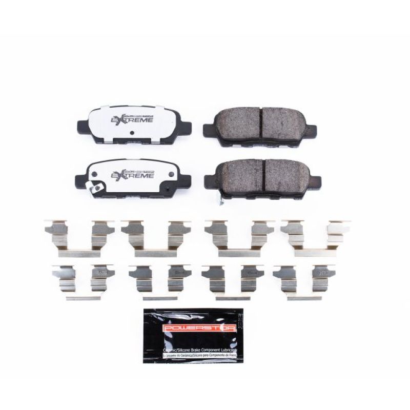 PowerStop Z26 Extreme Street rear brake pads for Infiniti EX35, includes hardware, designed for high-performance stopping power.