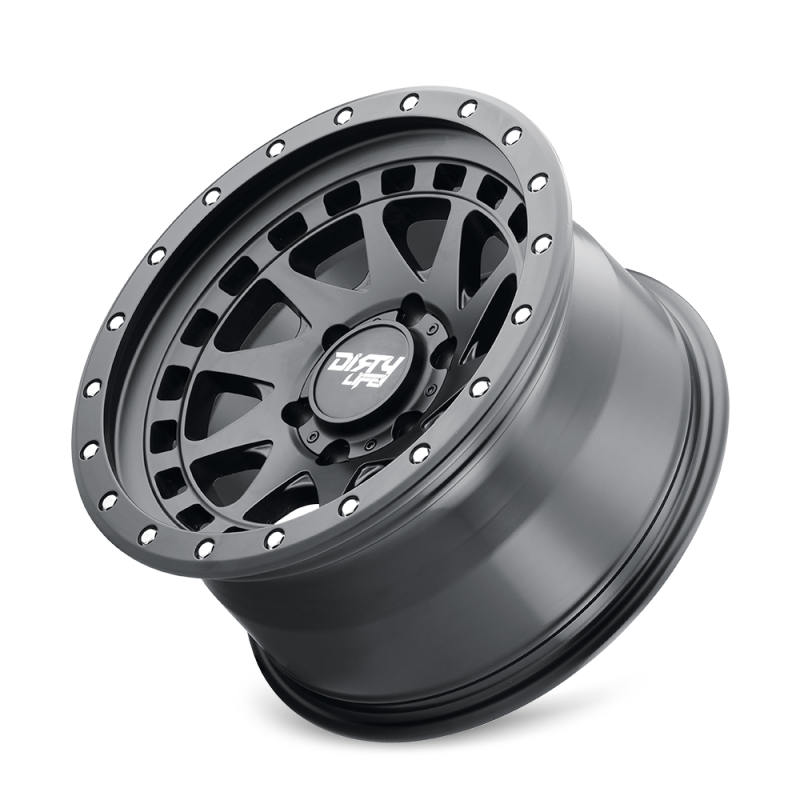 Dirty Life Enigma Pro 17x9 matte black cast wheel with beadlock, 6x139.7 bolt pattern, -12mm offset, and 106mm hub.