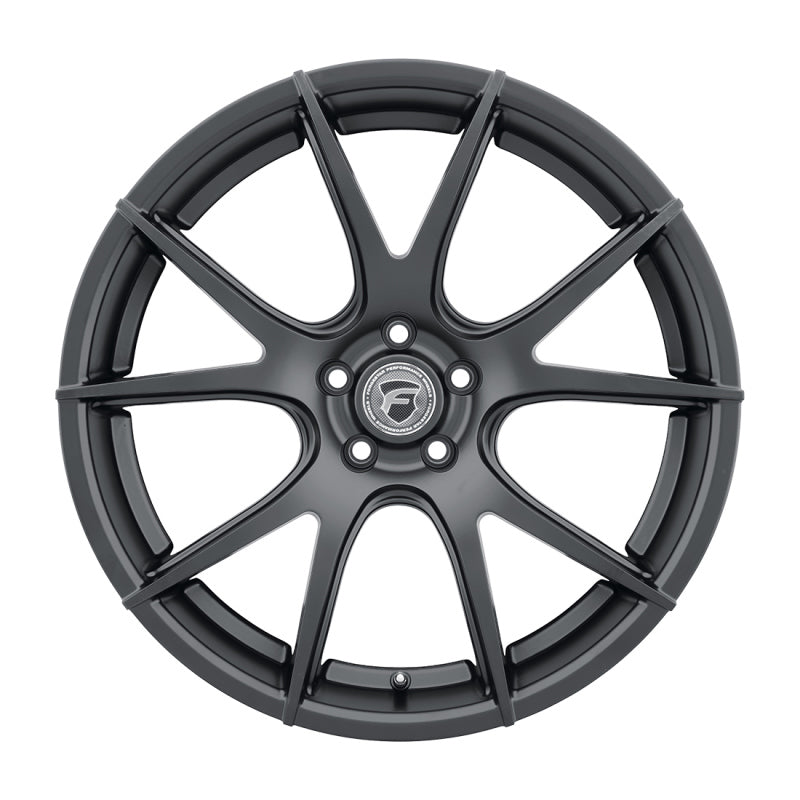 Forgestar CF5V satin black 19x13 cast wheel with 6x114.3 bolt pattern, ET62 offset, and 9.4-inch backspacing.