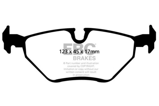 EBC Ultimax2 rear brake pads for BMW Z3 2.5, OE style, showing the brake pad set with metal backing and friction material.