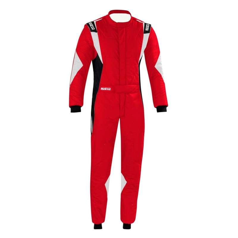 Red and white Sparco Superleggera racing suit size 54, lightweight racing gear with brand logo and aerodynamic design.