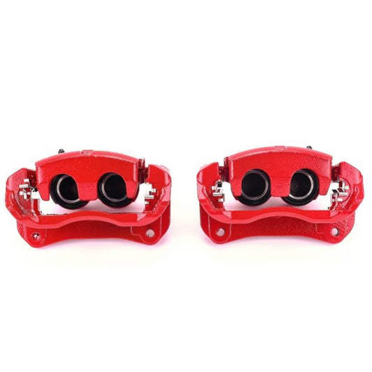 Pair of PowerStop red front brake calipers with brackets for Lexus RX350 models from 2010 to 2018, performance upgrade for braking.