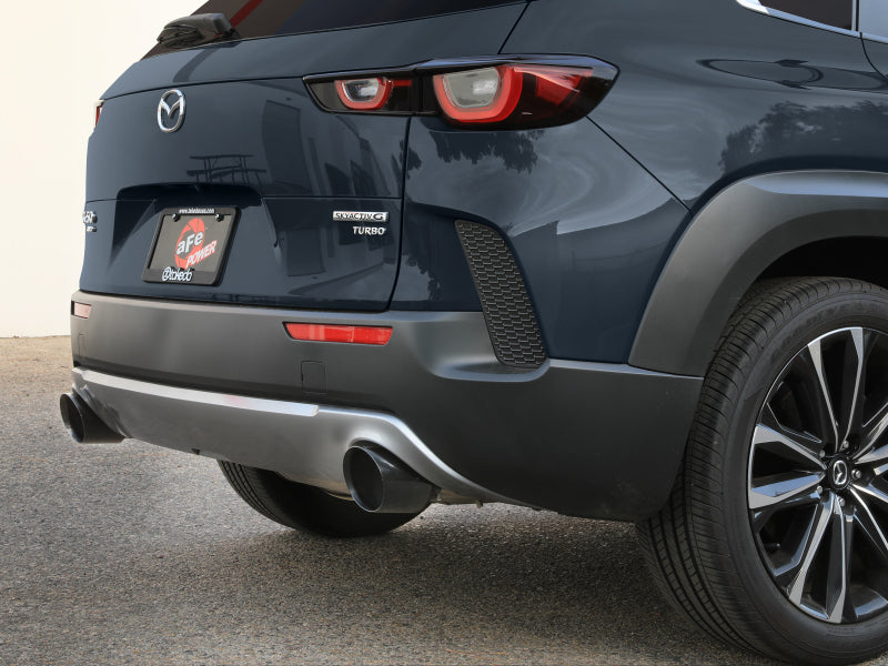 aFe Mazda CX-50 2023+ Takeda 2.5-inch stainless steel axle-back exhaust system with black tips installed on vehicle.