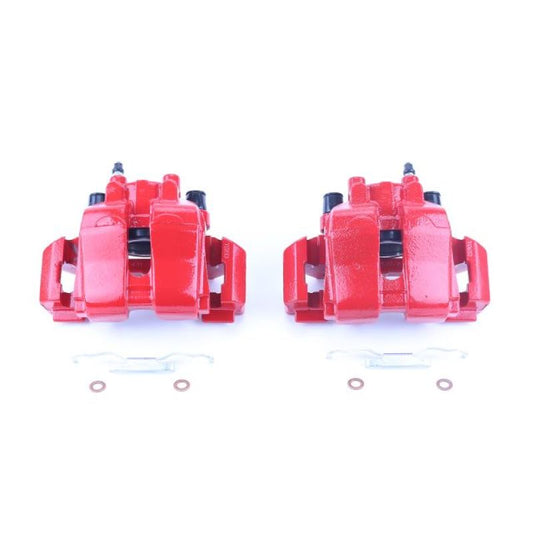 PowerStop front red brake calipers with brackets for Ford Escape 2007-2012, performance brake calipers pair on a vehicle.