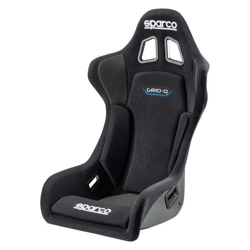 Black Sparco Seat Grid QRT race seat with racing harness slots and supportive design, ideal for high-performance motorsport vehicles.
