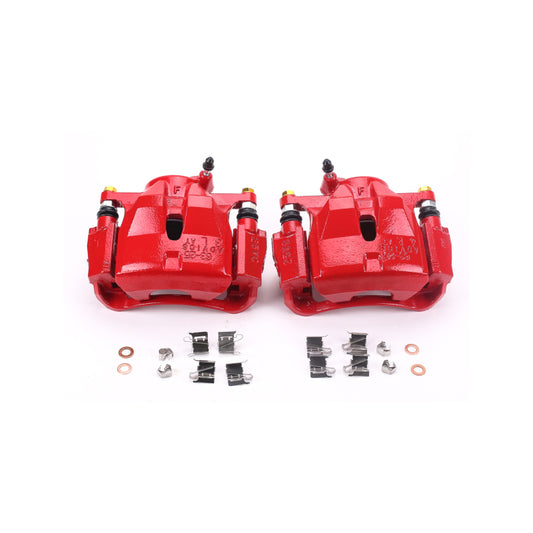 Pair of PowerStop brake calipers for Lexus HS250h, front red performance calipers with brackets, vehicle brake upgrade components