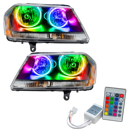 Oracle Dodge Avenger RT SMD headlights in black with ColorSHIFT feature and simple controller, showcasing sleek headlight design.