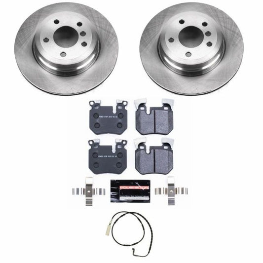 PowerStop rear track day brake kit for BMW 135i, performance brake kit with high-performance brake components and hardware.