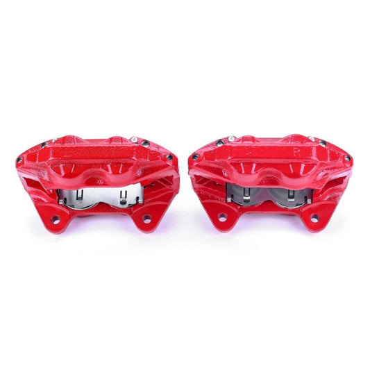 Pair of PowerStop front red brake calipers for Lexus LX470, performance replacement brake calipers without brackets.