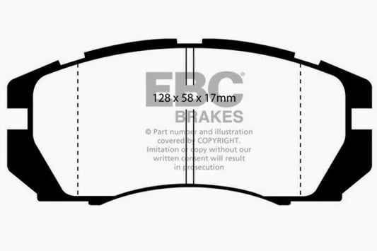 EBC Ultimax2 front brake pads for Subaru Impreza 2.2 95-96, OE style brake pads with metal backing and friction material.