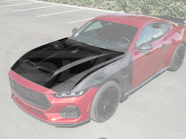 2024-UP FORD MUSTANG S650 | S550 SUPER SNAKE STYLE CARBON FIBER FRONT VENTED HOOD