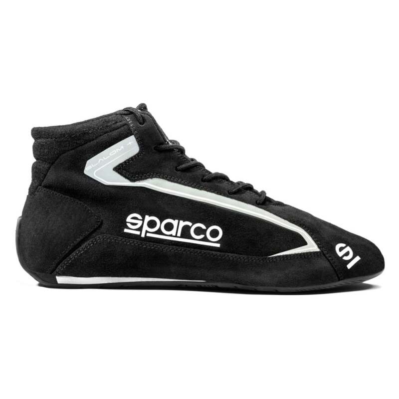 Black Sparco Slalom+ racing shoes size 39 with racing sole and sporty design, ideal for motorsport enthusiasts.