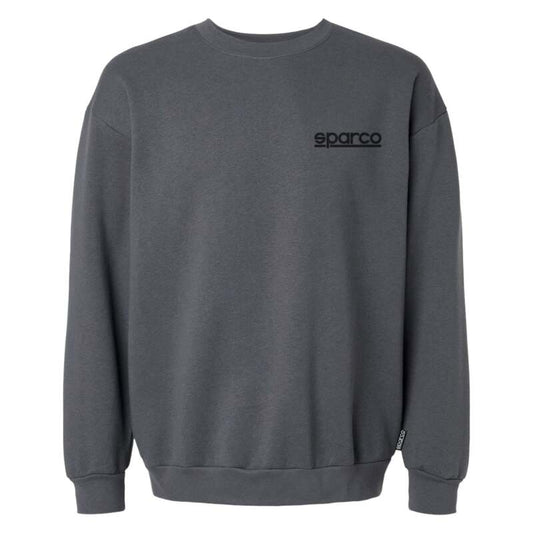 Gray Sparco sweatshirt crew in XL size, featuring a comfortable fit and classic design, shown with a close-up of the fabric and collar.
