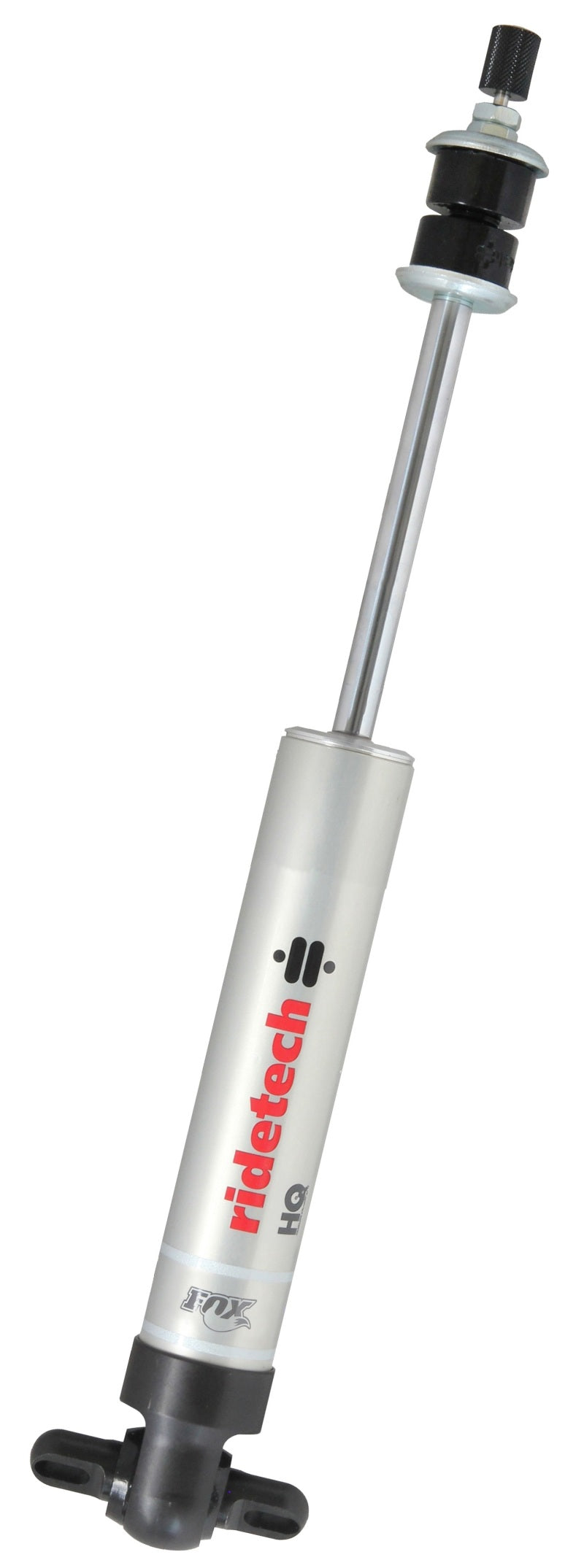 Ridetech HQ Series single adjustable shock with 5.25-inch stroke, T-bar/stud mount, measuring 9.05 x 14.3 inches, for vehicle suspension.