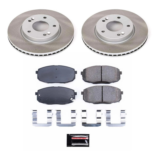 PowerStop semi-coated front brake rotor kit for Kia Soul 2014-2016, performance blank brake rotors showing vented design