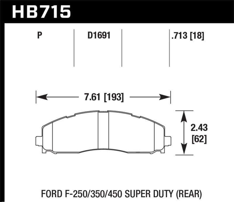 Hawk Performance rear brake pads for Ford F-250, F-350, F-450 Super Duty trucks, high-performance brake pad set.