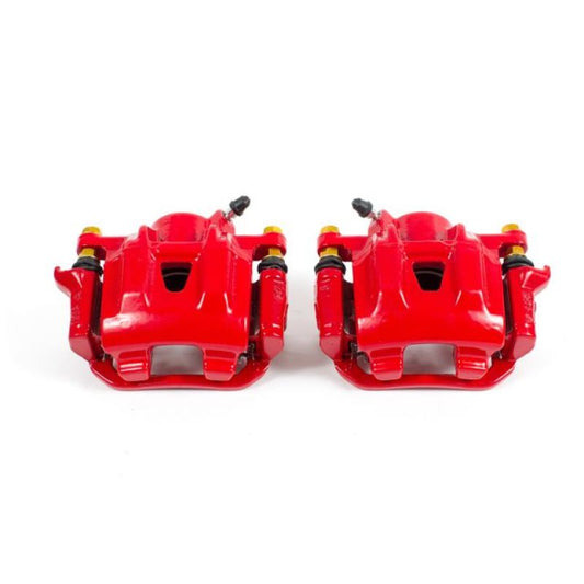 PowerStop rear red brake calipers with brackets for Toyota Sienna 2004-2010, performance replacement pair.