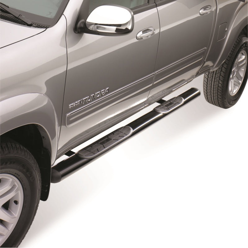 Westin Premier Oval Nerf Step Bar Mount Kit for 1999-2006 Toyota Tundra 4-door extended cab in black, shown with mounting hardware.