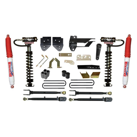 Skyjacker 6-inch coilover lift kit installed on a 2017 Ford F-350 4WD with leaf suspension, showing the coilover components.