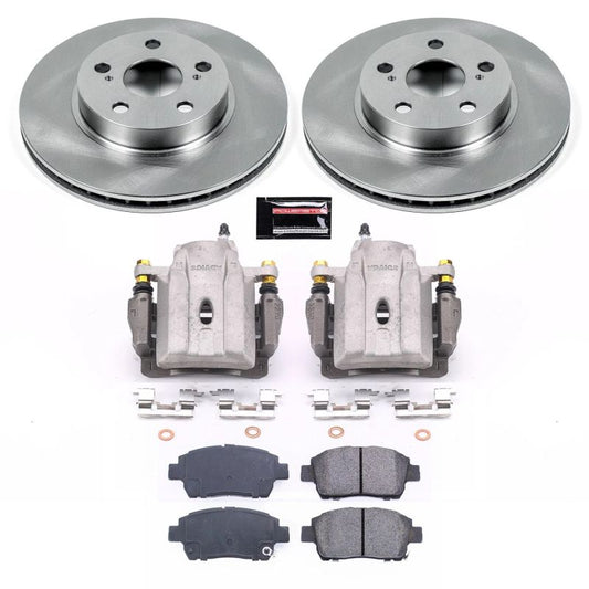 PowerStop front brake kit with calipers for 2004-2009 Toyota Prius, OE-style brake replacement, includes brake calipers and hardware.