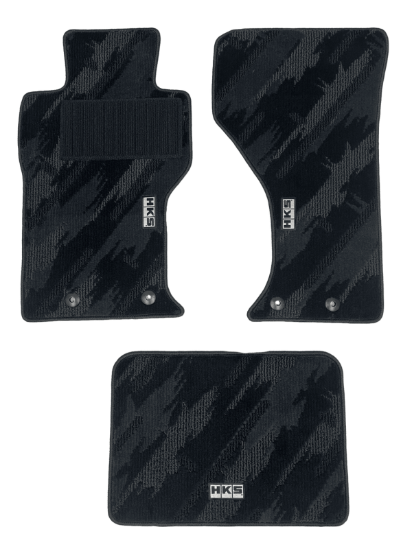 HKS carpeted floor mats full set for ND model, left-hand drive vehicle, featuring textured black fabric and precise fit.