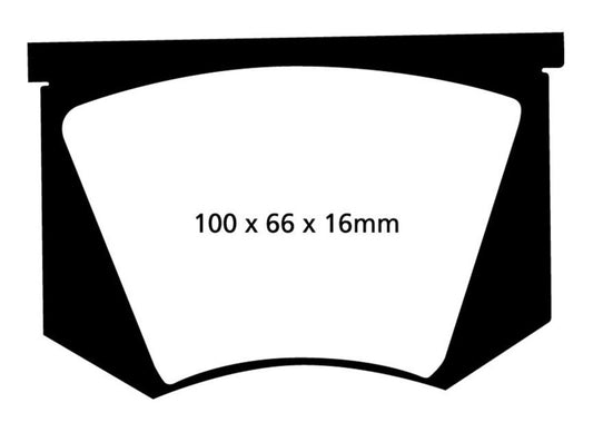 EBC 64-66 Ac Cobra 7.0 Redstuff rear performance brake pads showing red friction material and metal backing plate.