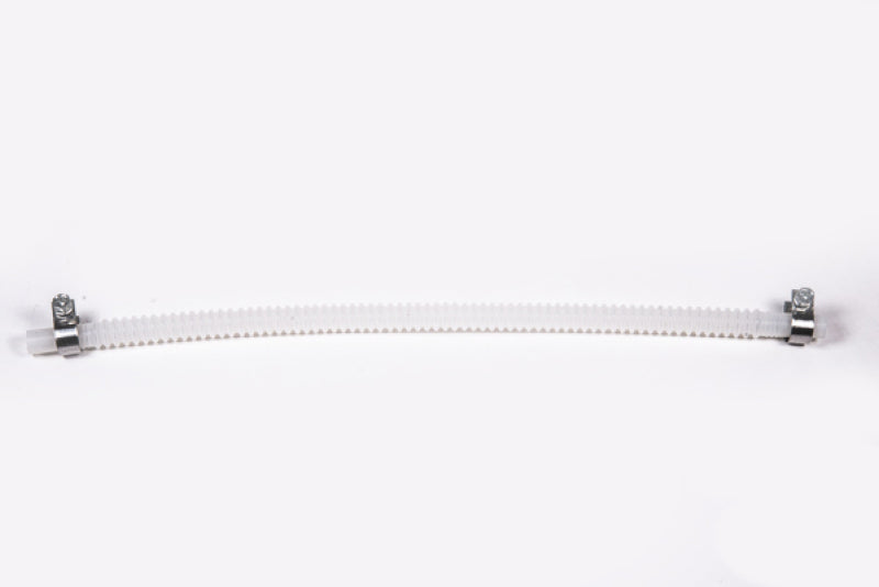 Radium Engineering submersible PTFE fuel tubing, 5/16 inch diameter, 6.5 inches long, with smooth PTFE surface and stainless fittings.