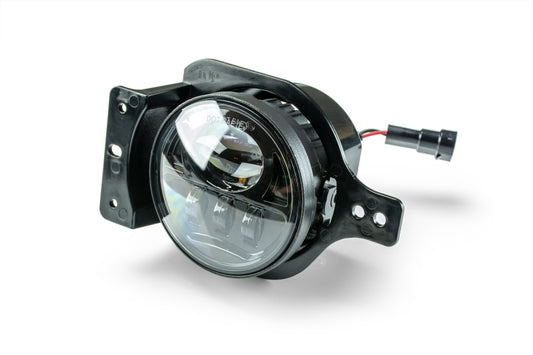 DV8 Offroad LED fog lights installed on Jeep JL or Gladiator, featuring bright, durable lighting for off-road visibility.