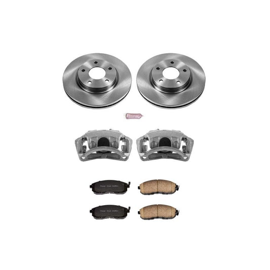 PowerStop OE front brake kit with calipers for Nissan Sentra 2013-2018, includes brake rotors and calipers for improved stopping power.