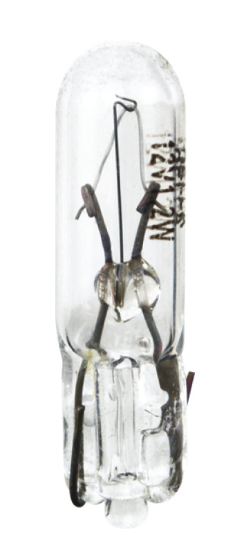 Hella 37 12V 1.3W W2X4.6d T1.75 automotive bulb showing filament and clear glass bulb for vehicle lighting.