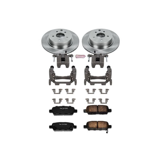 PowerStop rear brake kit with calipers for Infiniti G25 2011-2012, includes OE-style brake components and hardware.