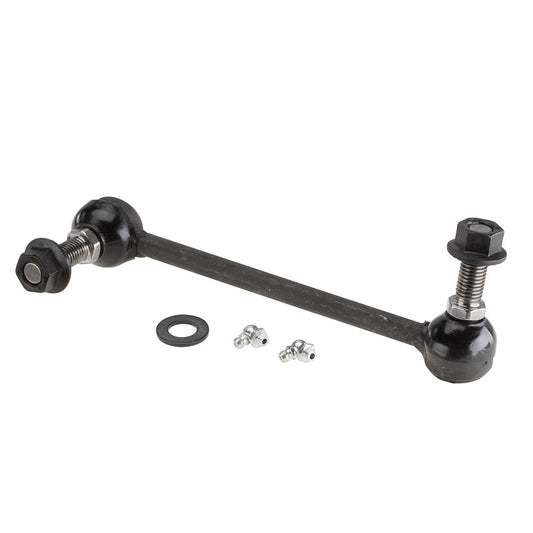 Moog Chrysler 300 front left sway bar endlink kit showing metal components and rubber bushings for suspension stability.