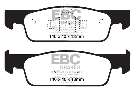 EBC Smart Fortwo 0.9L Turbo front brake pads, performance greenstuff brake pads for 2016-2017 model, close-up view