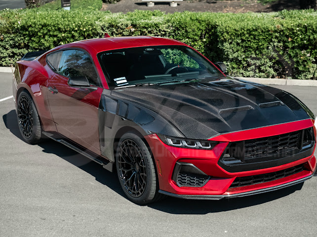 2024-UP FORD MUSTANG S650 | S550 SUPER SNAKE STYLE CARBON FIBER FRONT VENTED HOOD