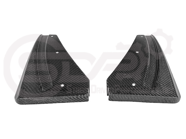 Pair of black carbon fiber front and rear mud flaps for 2022-up Cadillac CT5-V Blackwing by Street Driven Performance