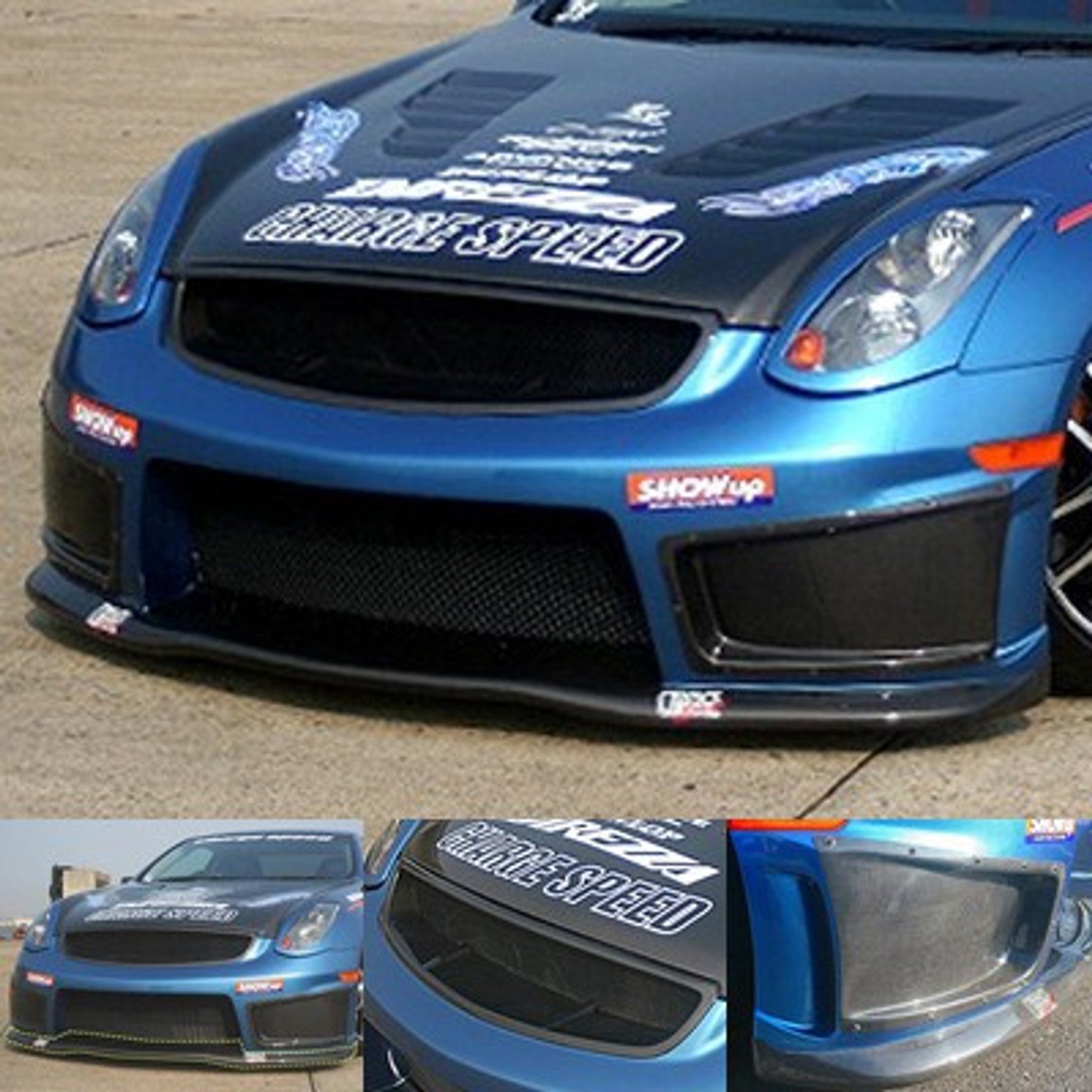 Charge Speed 2003-2007 Infiniti G-35 Coupe Carbon Set includes Grill Cowl, Center Cowl Cover, Bumper Under Cowl For Charge Speed Front Bumper
