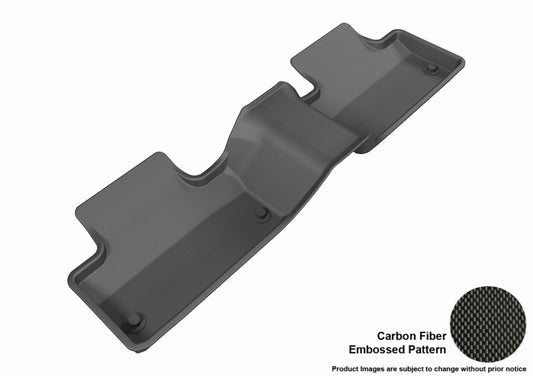 Black 3D MAXpider rubber floor mats for the second row of 2014-2019 Land Rover Range Rover Evoque, durable and custom-fit.