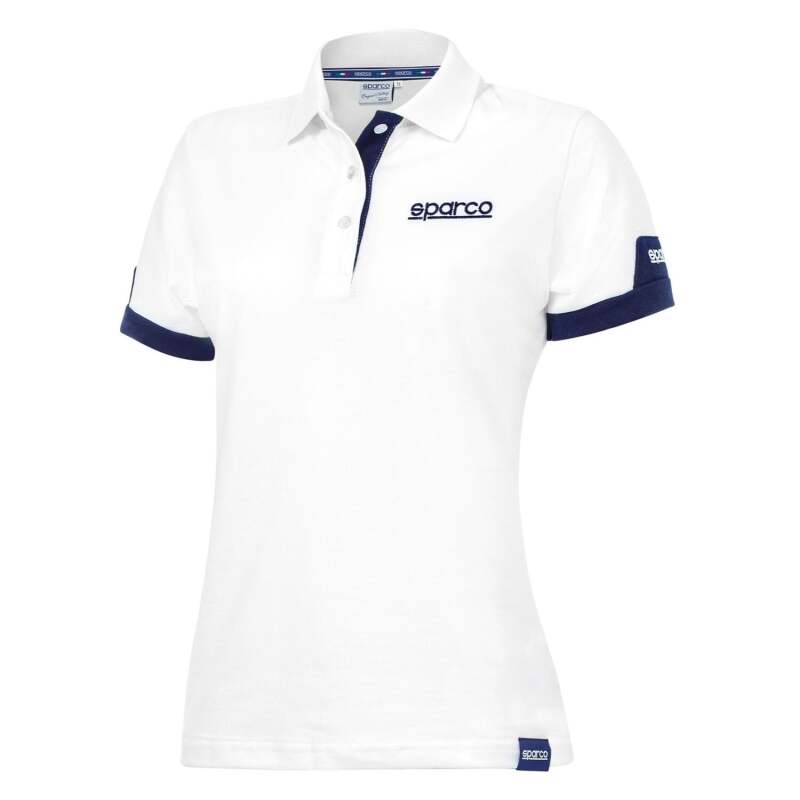 White Sparco Polo Lady Corporate shirt, small size, made for women, with a classic collar and subtle branding.