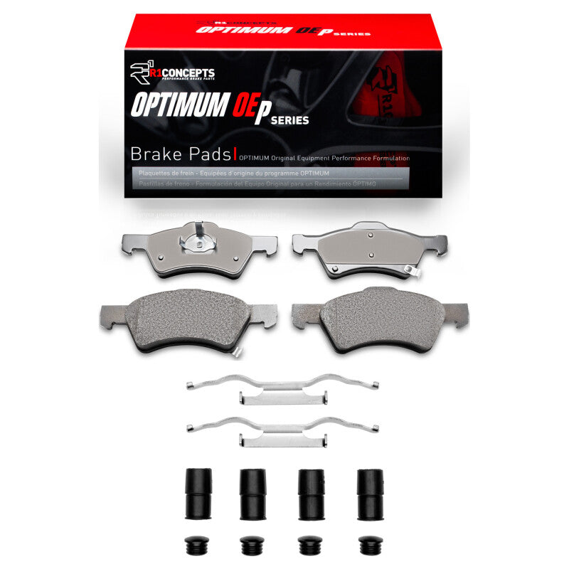 R1 Concepts OE front brake pads and hardware kit for Chrysler Voyager R1 01-07, showing new brake pads and hardware components.