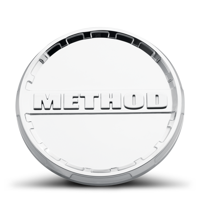 Method MRW 709-HD chrome bead grip center cap for wheels, snap-in design, featuring a sleek, shiny finish on a vehicle wheel.